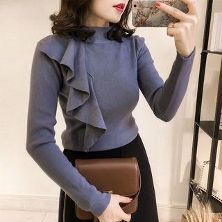 Ruffled Mock Neck Sweater