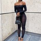 Off-shoulder Mesh Jumpsuit