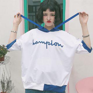 Letter Embroidered 3/4 Sleeve Hoodie