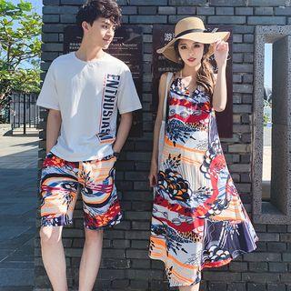 Couple Matching Sleeveless Pattern Dress / Shorts / T-shirt