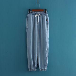 Plain Drawstring Crop Jeans