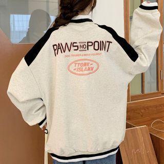 Color Block Zip-up Long-sleeve Lettering Sweatshirt