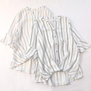 Elbow-sleeve Striped Chiffon Blouse