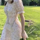 Short Sleeve V-neck Floral Print Mini Dress