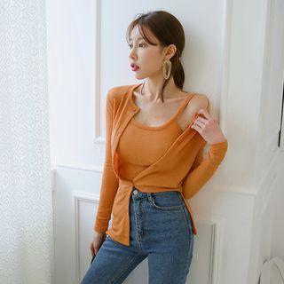 Set: Slim-fit Cardigan + Knit Camisole Top