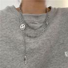 Smiley Pendant Stainless Steel Layered Choker 1 Piece - Silver - One Size