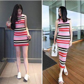 Sleeveless Striped Ruffled Knit Dress