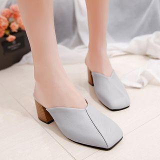 Square Toe Block Heel Mules