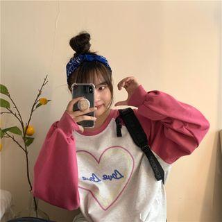Raglan-sleeve Heart Print Sweatshirt