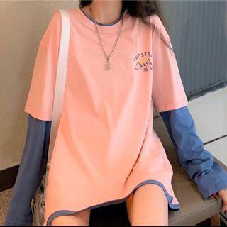 Mock Two Piece Long Sleeve Print T-shirt