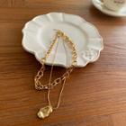 Chain & Irregular-pendant Necklace Set Gold - One Size