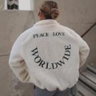 Long Sleeve Lettering Embroidered Furry Coat
