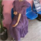 Floral Short-sleeve Chiffon Dress Purple - One Size