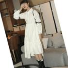 Irregular Long-sleeve Loose-fit Shirtdress / Moon Embroidered Camisole Top