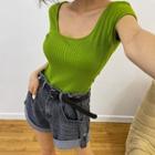 Reversible U-neck Ribbed T-shirt