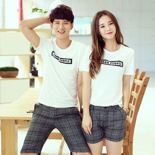 Lettering T-shirt / Check Shorts