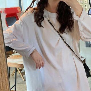 Oversized Plain Long-sleeve Top White - One Size