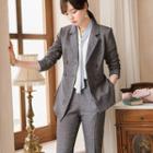 Color Block Blouse / Double-breasted Blazer / Dress Pants / Pencil Skirt / Set