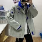 Adhesive Letter Printed Zip Jacket