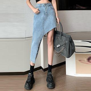 Asymmetrical Medium Long Denim Skirt