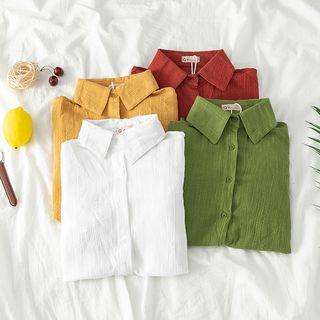 Long-sleeve Plain Button-down Shirt