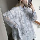Lettering Tie-dyed Chiffon Shirt Light Gray - One Size