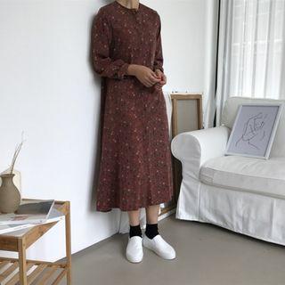 Floral Print Long-sleeve Buttoned Midi Dress