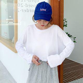 Plain Long-sleeve Loose-fit Crop T-shirt