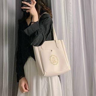 Set: Lettering Faux Leather Crossbody Bag + Pouch
