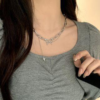 Butterfly Chain Necklace 3621 - Silver - One Size
