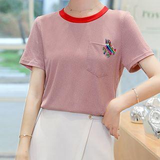 Contrast Trim Pocket Short-sleeve T-shirt