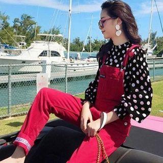Set: Long-sleeve Dotted Blouse + Jumper Pants