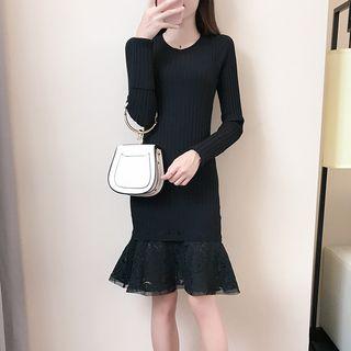 Lace Hem Sheath Knit Dress