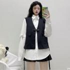 Panel Sleeve Button-down Shirt / Buckled Sleeveless Jacket