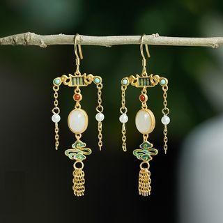 Faux Gemstone Enamel Alloy Dangle Earring 1 Pair - White Faux Gemstone - Gold - One Size