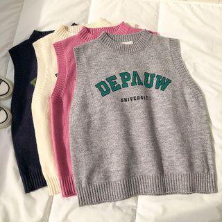 Round Neck Lettering Print Sleeveless Knit Vest