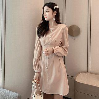 Faux Pearl Balloon-sleeve A-line Dress