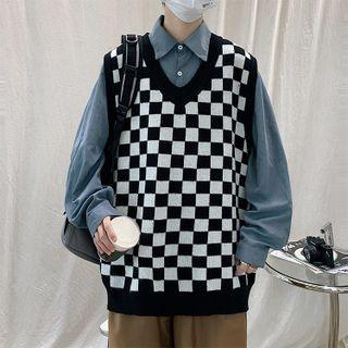 Chessboard Pattern Sweater Vest