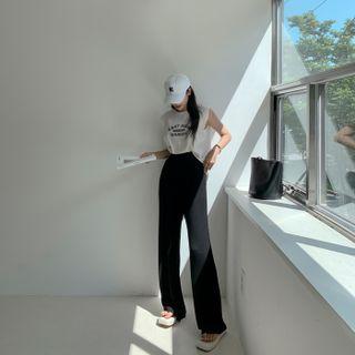 Pleated Ribbed Wide-leg Pants