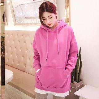 Panel-hem Fleece-lining Hooded Pullover