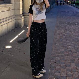 Short-sleeve Raglan T-shirt / High-waist Wide-leg Pants