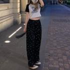 Short-sleeve Raglan T-shirt / High-waist Wide-leg Pants