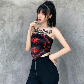Spaghetti Strap Patterned Crop Top