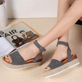 Faux Leather Peep Toe Wedge Platform Sandals
