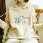 Cat Printed Hoodie Almond - One Size