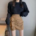 Plain Sweater / Ruffle Mini Fitted Skirt
