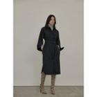 Button-sleeve Long Coatdress With Belt