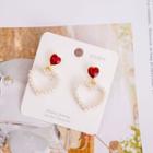 Heart Rhinestone Faux Pearl Dangle Earring 1 Pair - E2865 - One Size