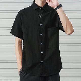 Plain Pocket Detail Short-sleeve Shirt