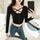 Criss-cross Front Long-sleeve Cropped Top
